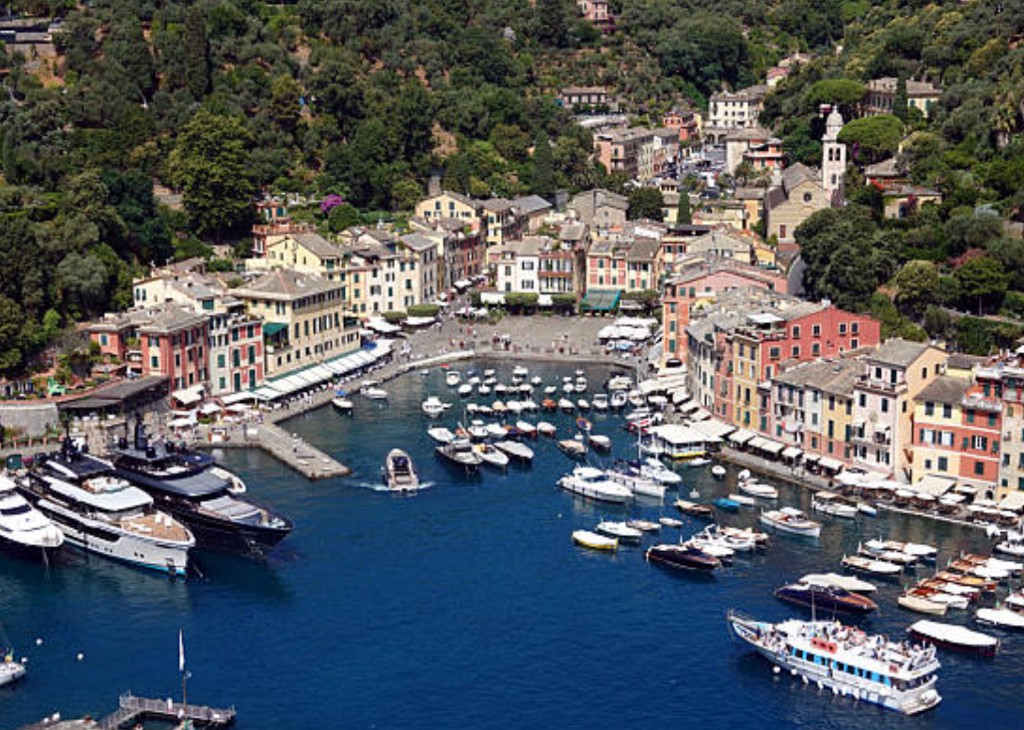 Panoramic Riviera coastline near Portofino village